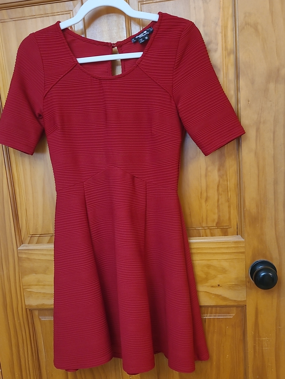Sequin Hearts Red Ribbed Fit-and-Flare Dress